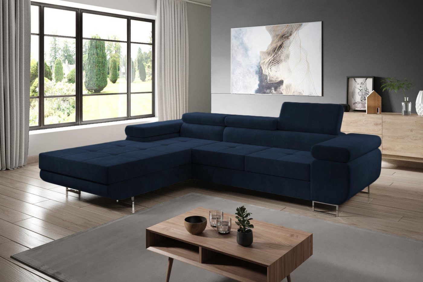 Furnix Ecksofa ZANTE Sofa mit Schlaffunktion Ottomane und verstellbaren Kopfstützen, Liegefläche 125x198 cm, Bettkasten, hochwertiger Polsterstoff von Furnix