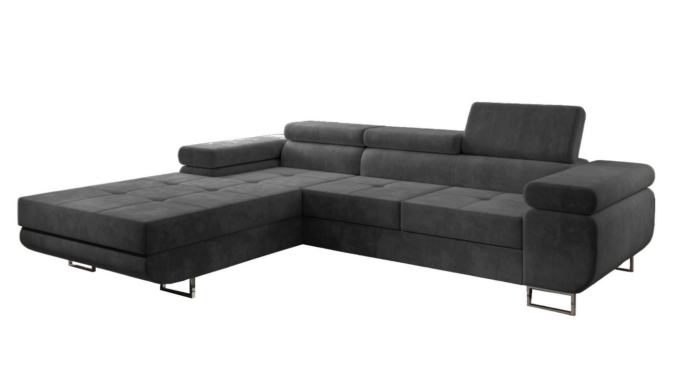 Furnix Ecksofa ZANTE Sofa mit Schlaffunktion Ottomane und verstellbaren Kopfstützen, Liegefläche 125x198 cm, Bettkasten, hochwertiger Polsterstoff von Furnix