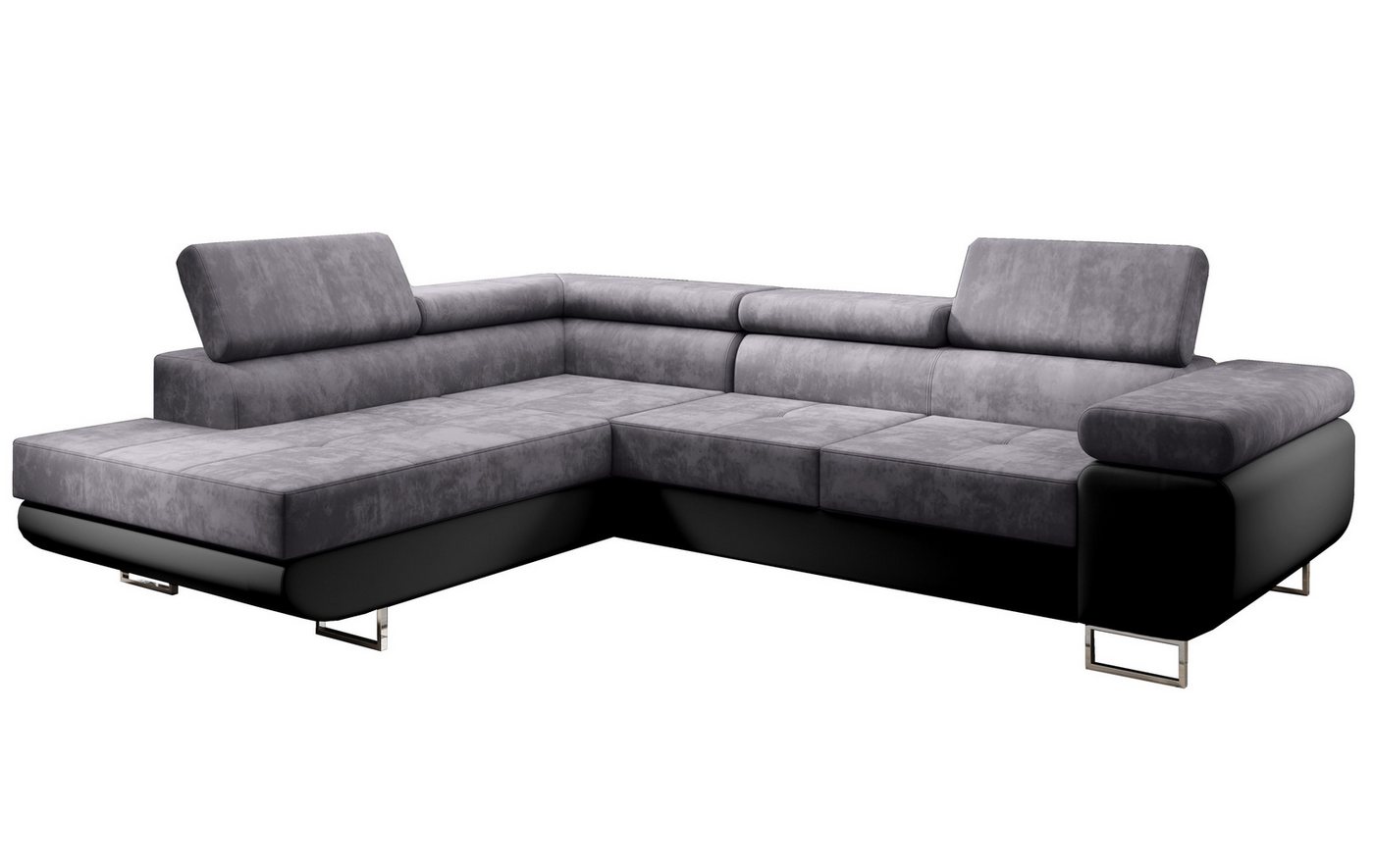 Furnix Ecksofa Zante Eckcouch L-Form Sofa mit Schlaffunktion Eco-Leder-Kuschelstoff, Maße BxHxT: 275x90x202 cm, Bettkasten, verstellbare Kopfstützen von Furnix