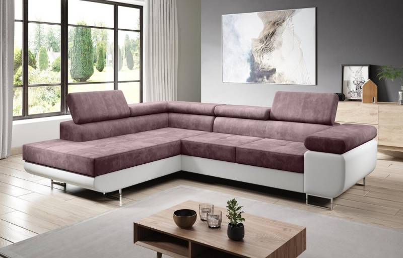 Furnix Ecksofa Zante Eckcouch L-Form Sofa mit Schlaffunktion Eco-Leder-Plüschlook, Maße BxHxT: 275x90x202 cm, Bettkasten und verstellbare Kopfstützen von Furnix