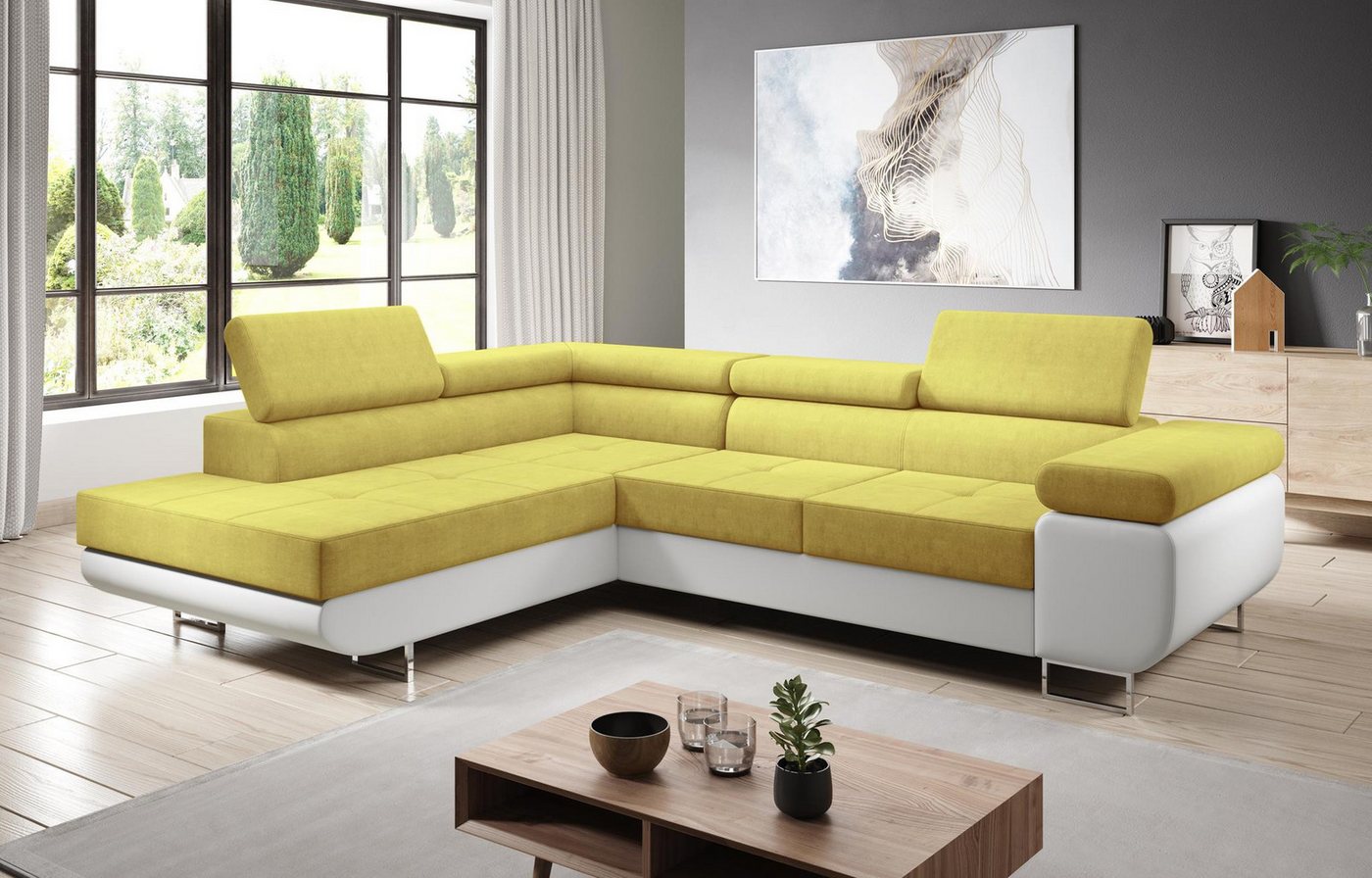 Furnix Ecksofa Zante Eckcouch L-Form Sofa mit Schlaffunktion Eco-Leder-Plüschlook, Maße BxHxT: 275x90x202 cm, Bettkasten und verstellbare Kopfstützen von Furnix