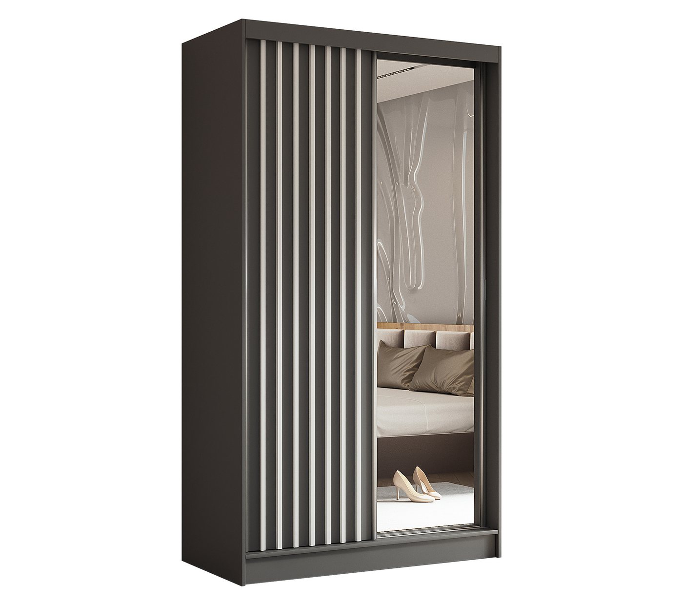 Furnix Kleiderschrank Lillienne-120 Schiebetüren-Schrank mit Schiebetüren & Spiegel Auswahl Masse BxHxT: 120x216x61 cm, moderne Lamellen-Optik von Furnix