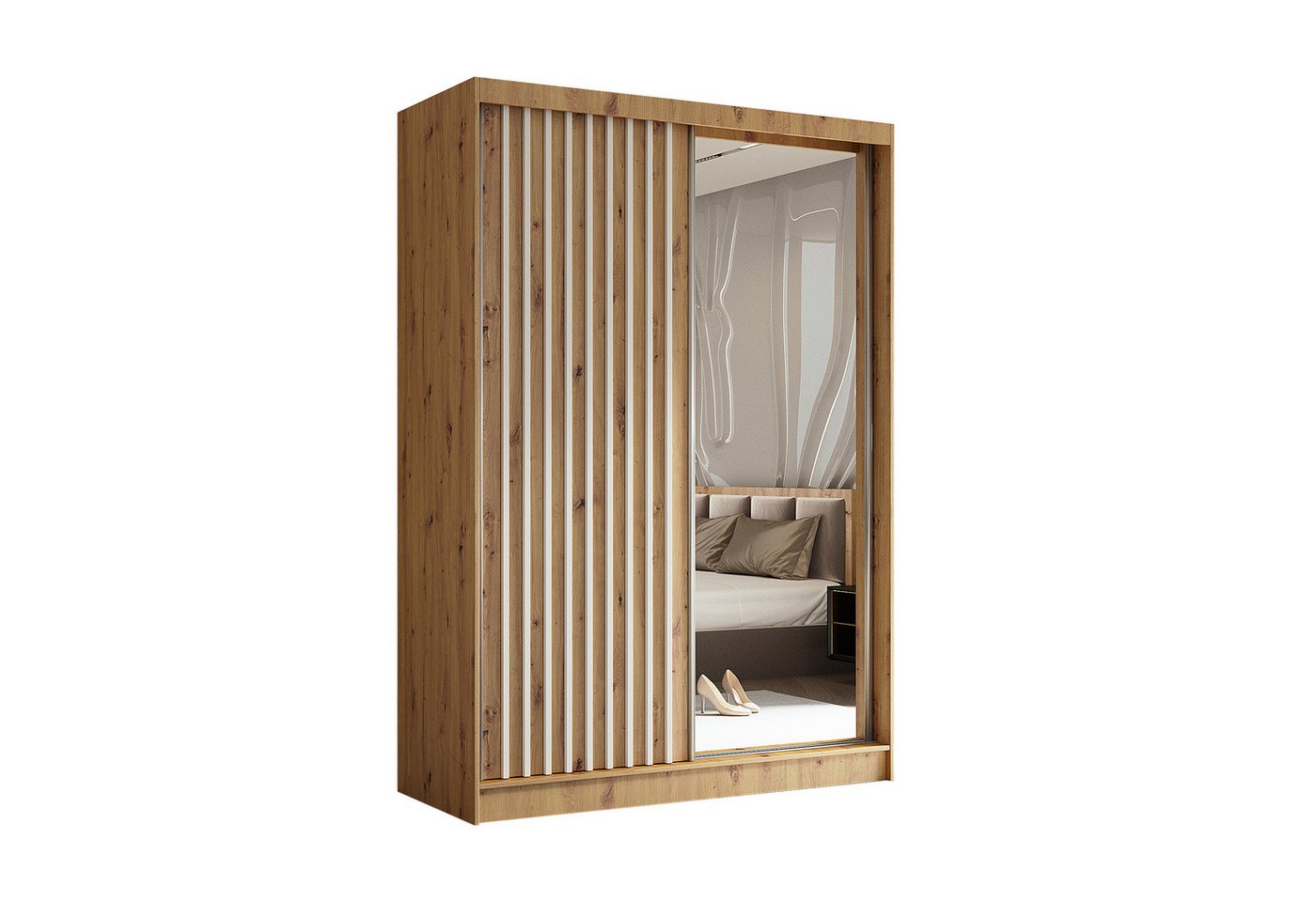 Furnix Kleiderschrank Lillienne-150 Schiebetüren-Schrank mit Schiebetüren & Spiegel Auswahl Masse BxHxT: 150x216x61 cm, moderne Lamellenoptik von Furnix