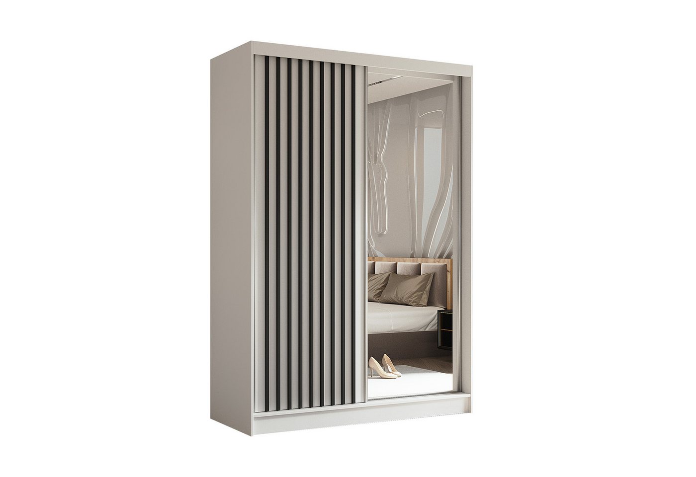 Furnix Kleiderschrank Lillienne-150 Schiebetüren-Schrank mit Schiebetüren & Spiegel Auswahl Masse BxHxT: 150x216x61 cm, moderne Lamellenoptik von Furnix