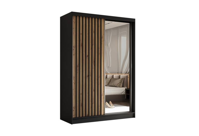 Furnix Kleiderschrank Lillienne-150 Schiebetüren-Schrank mit Schiebetüren & Spiegel Auswahl Masse BxHxT: 150x216x61 cm, moderne Lamellenoptik von Furnix