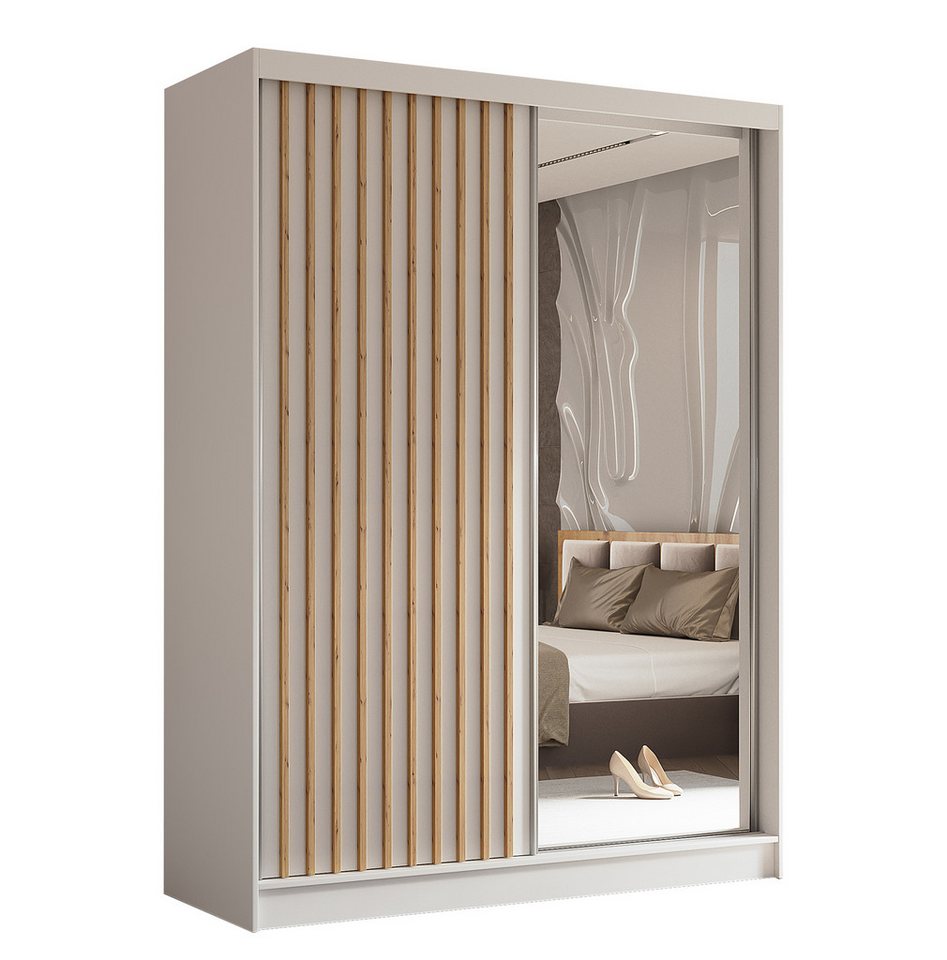 Furnix Kleiderschrank Lillienne-160 Schiebetüren-Schrank mit Schiebetüren & Spiegel Auswahl Masse BxHxT: 160x216x61 cm, moderne Lamellen-Optik von Furnix