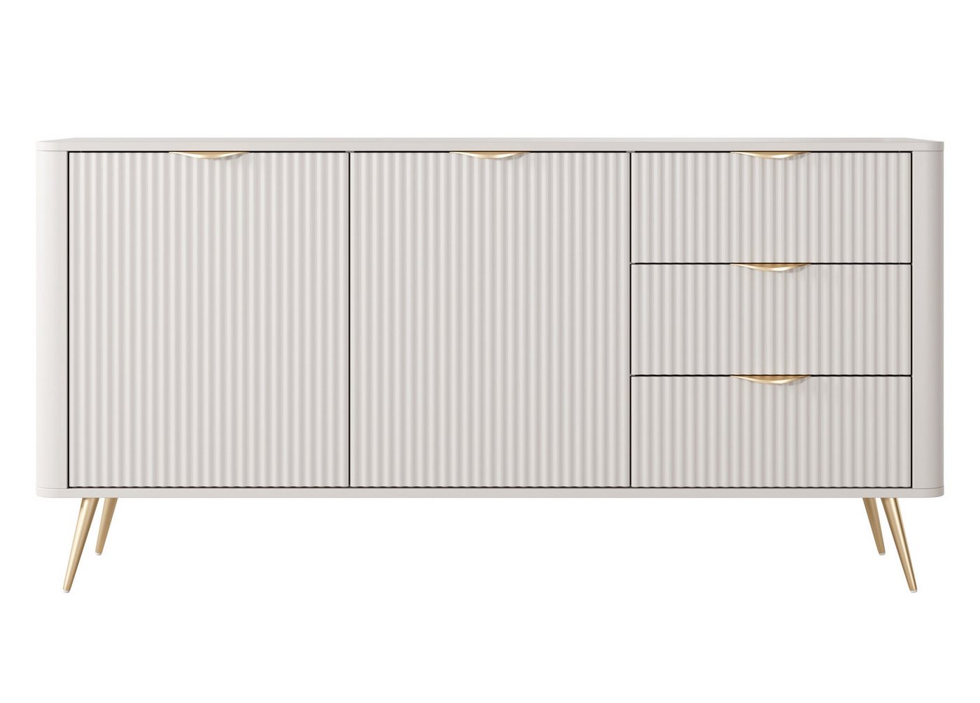 Furnix Kombikommode Katine 163 Design Sideboard mit Schubladen und Türen Metallfüße, mit dekorativen Metallgriffen, moderne Rillenoptik von Furnix