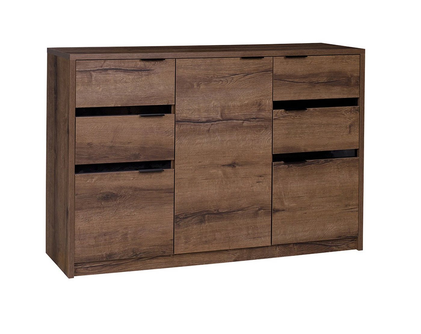 Furnix Kommode, geräumiges Sideboard DEVERTTI K3D4SZ mit 4 Schubladen und 3 Türen, B135 x H90 x T40 cm von Furnix