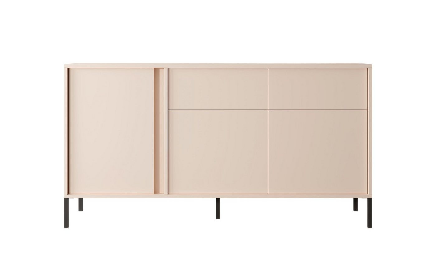 Furnix Kommode DASTI 153 3D2S Sideboard mit schwarzen Metallfüßen Beige, B153,3 x H81,4 x T39,5 cm, Made in EU von Furnix