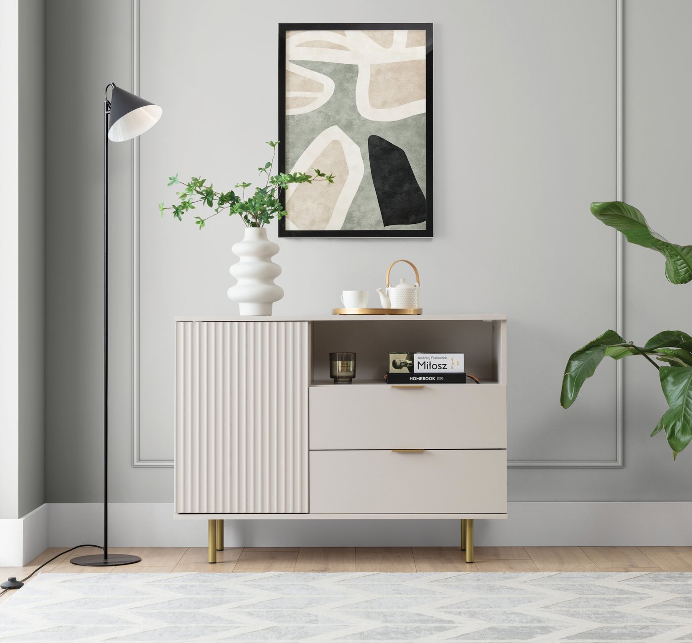 Furnix Kommode Nadija K1D2SZ Sideboard mit Schubladen und Metallfüßen in 2 Farben von Furnix