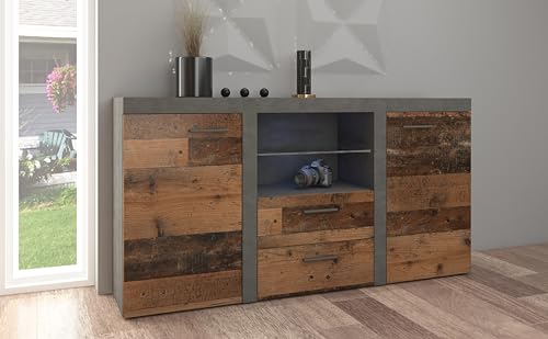 Furnix Kommode RIVAY mit Schubladen und Türen Schubladenkommode Holz Mehrzweckschrank Flur Schlafzimmer Wohnzimmer Badezimmer Kinderzimmer Sideboard Highboard B156,4 x H82 x T40,3cm Oldstyle Matera von Furnix