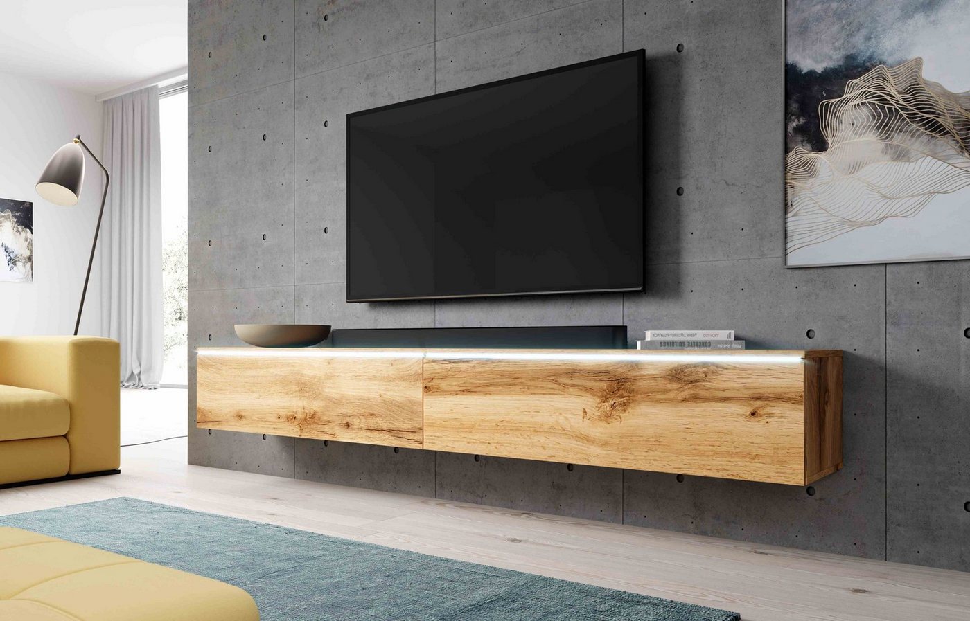 Furnix Lowboard Tatia TV-Schrank Fernsehschrank 200 cm (2x100cm) mit LED, B200 x H34 x T32 cm von Furnix