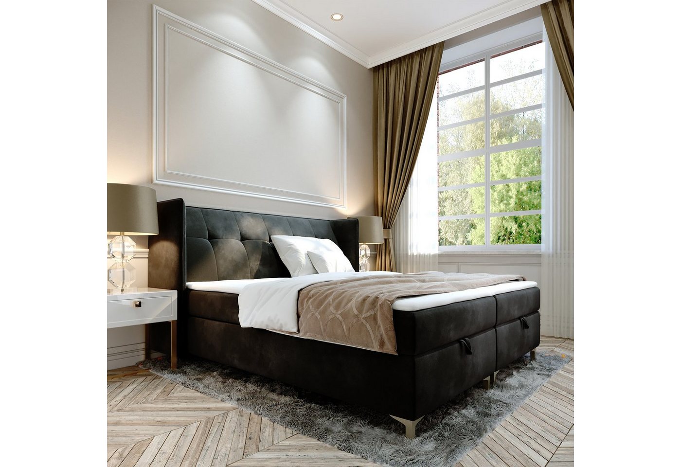 Furnix Polsterbett TOLIE 120,140,160,180,200x200 cm Bett mit Bettkasten und Topper, wahlweise in 5 Größen und 7 Farben von Furnix