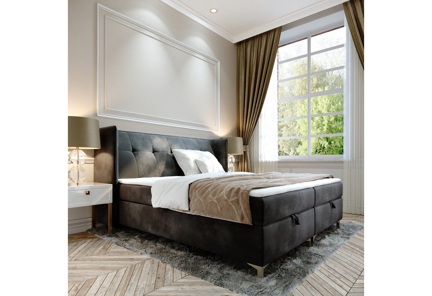 Furnix Polsterbett TOLIE 120,140,160,180,200x200 cm Bett mit Bettkasten und Topper, wahlweise in 5 Größen und 7 Farben von Furnix