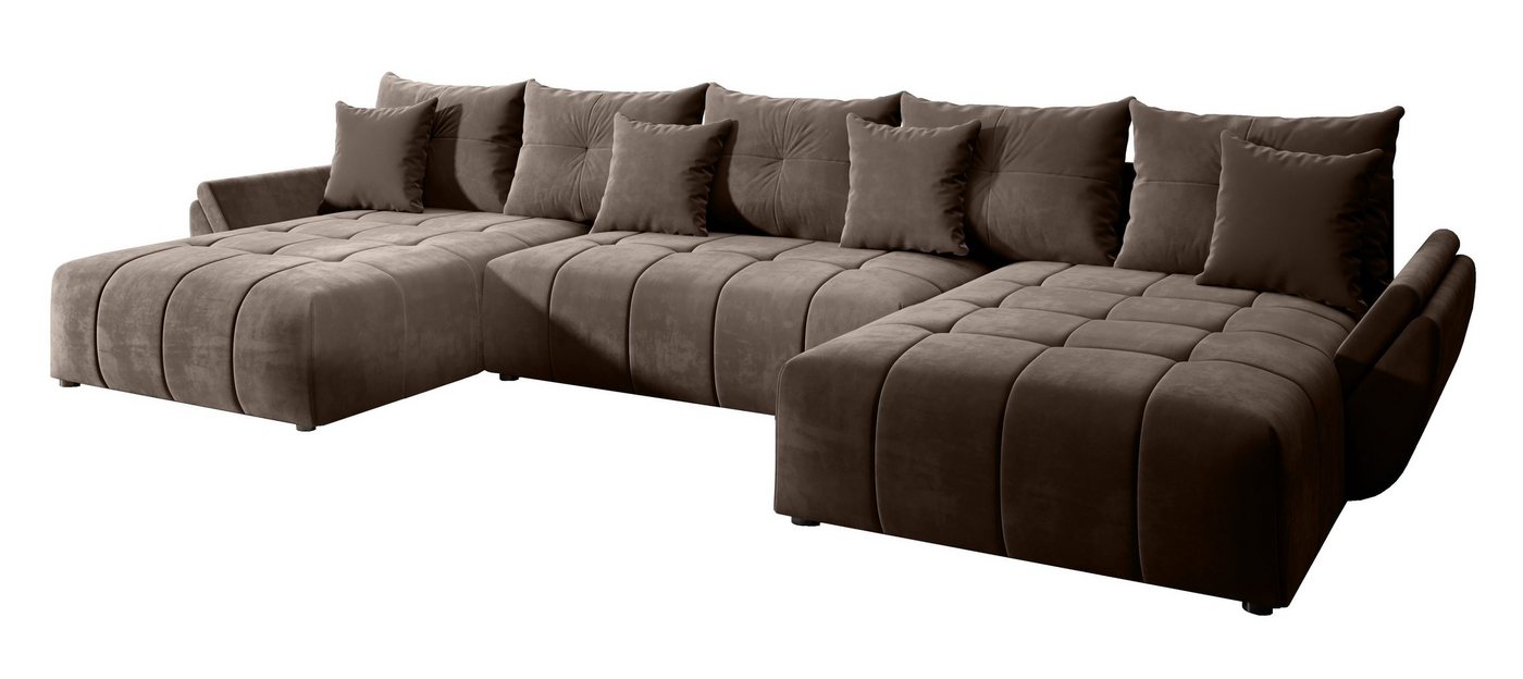 Furnix Schlafsofa CALVANI U Polstercouch in U-Form mit Bettkasten Kissen, 382 x 190 x 71/91 cm, hochwertig, made in Europe von Furnix