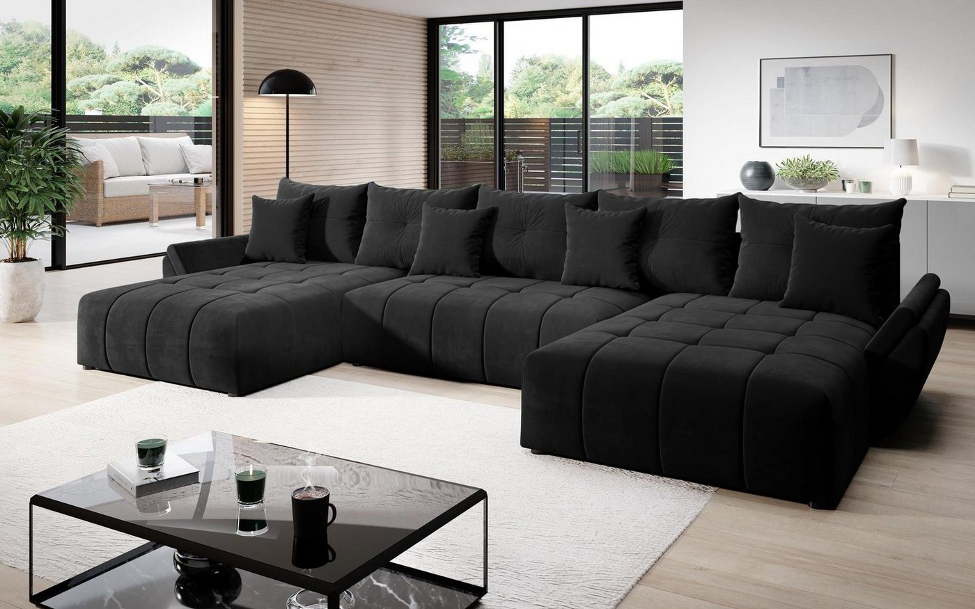 Furnix Schlafsofa CALVANI U Polstercouch in U-Form mit Bettkasten Kissen, 382 x 190 x 71/91 cm, hochwertig, made in Europe von Furnix