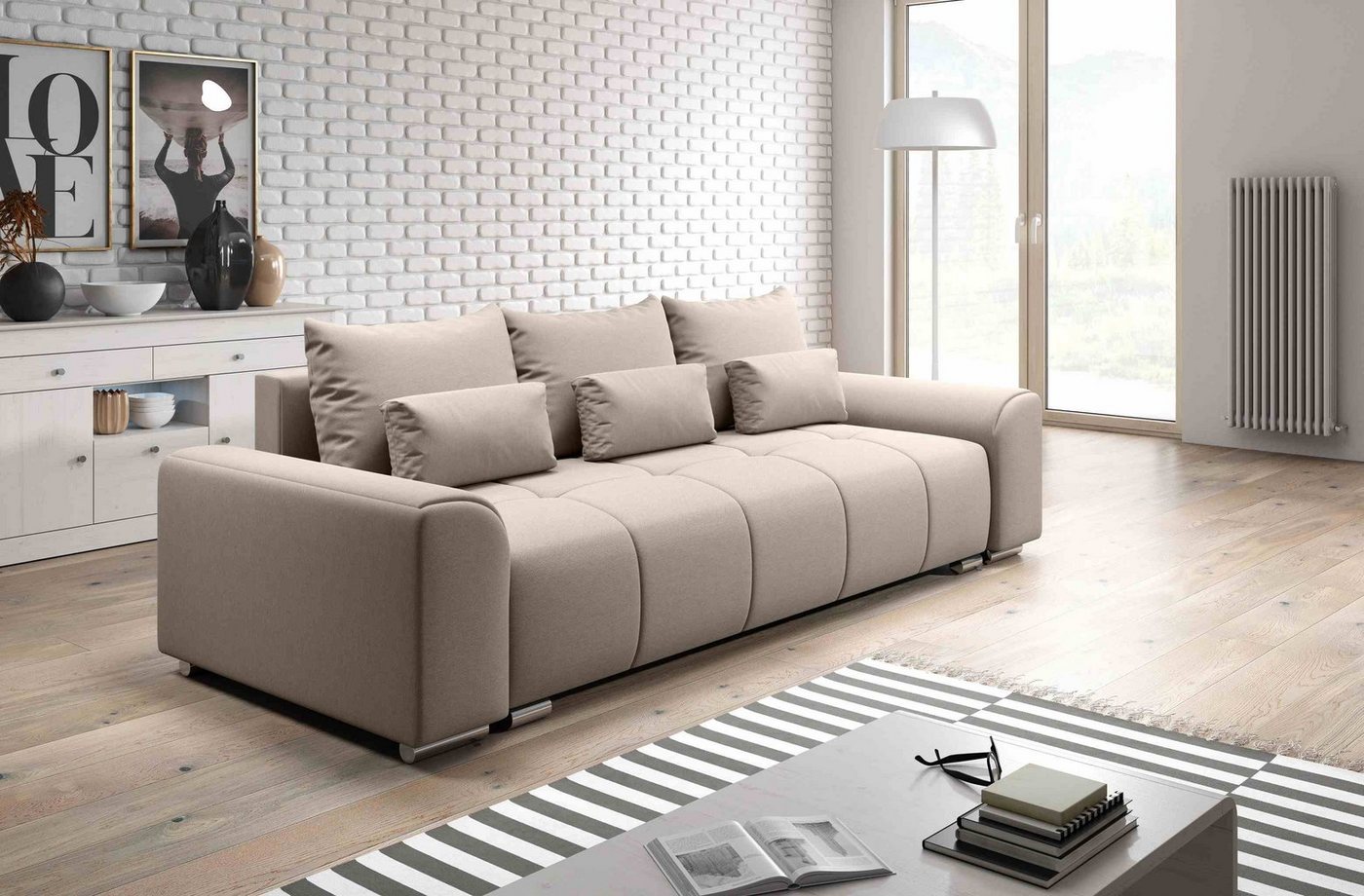 Furnix Schlafsofa LORETA 3-Sitzer Sofa mit Schlaffunktion und Bettkasten Couch 12 Farben, hochwertig, bequem & funktional von Furnix