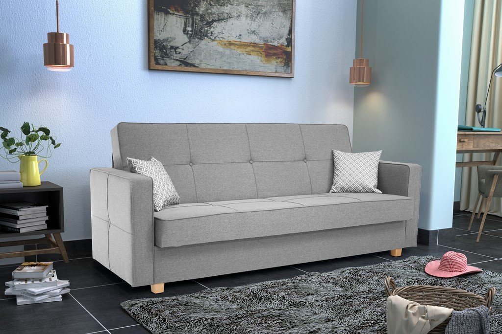 Furnix Schlafsofa MELOTTE Polstercouch mit Schlaffunktion & Bettkasten, Klick-Klick-Mechanik, B216 x H95 x T95 cm, Made in EU von Furnix