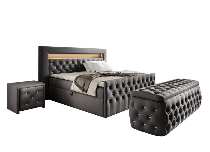 Furnix Schlafzimmer-Set Boxspringbett-Set Lizza mit Hocker und Nachttisch 120/140/160/180x200, dekorative Knöpfungen, üppige Polsterung, Glasplatte von Furnix