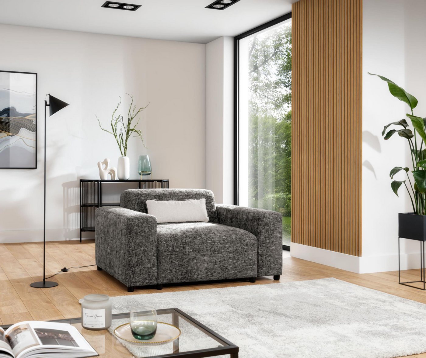 Furnix Sessel ROLIA 1-Sitzer Einzelsessel fürs Wohnzimmer passend zur Serie, 145x75x98 cm, Sitzhöhe 50 cm, Sitztiefe 73 cm, Massivholzfüße von Furnix