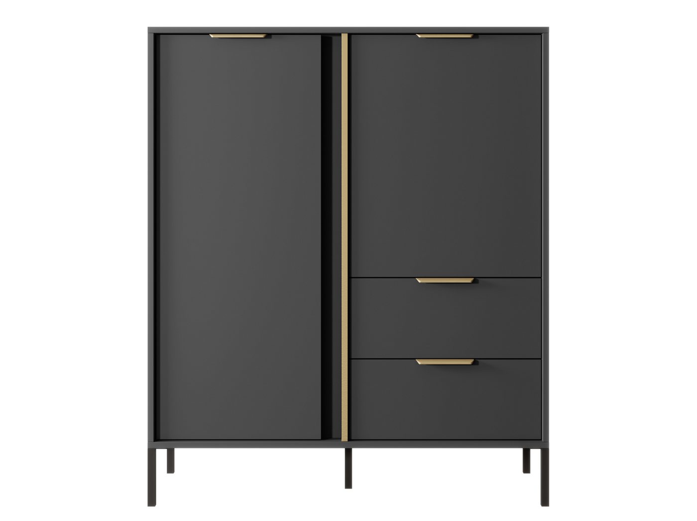 Furnix Sideboard LARSONS 1032D2SA Highboard Flügeltüren Schublade Anthrazit, B103,3 x H123,4 x T39,5 cm, Metallbeine von Furnix