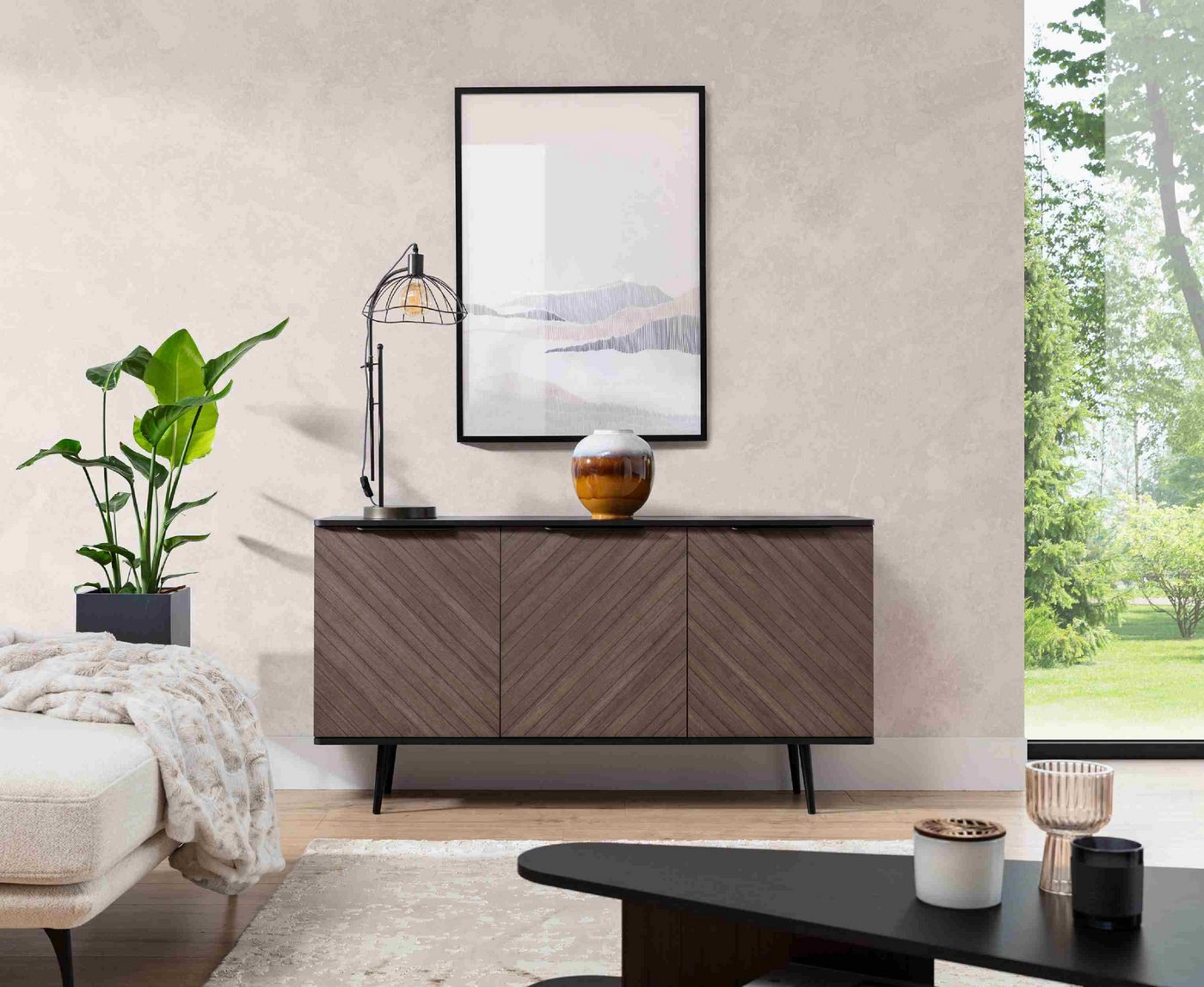 Furnix Sideboard Pabllo Kommode mit drei Schränken und Metallfüßen Braun, Maße 150x80x41 cm von Furnix