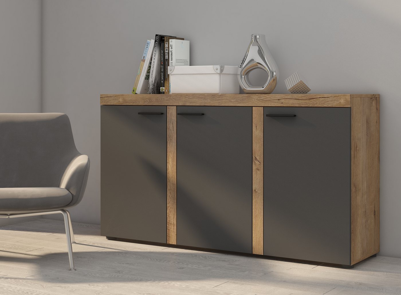 Furnix Sideboard RIVAY 3F Anrichte Kommode 3F, Breite 148,8 cm, Höhe 82 cm, Tiefe 40,3 cm, Mit 3 Türen von Furnix