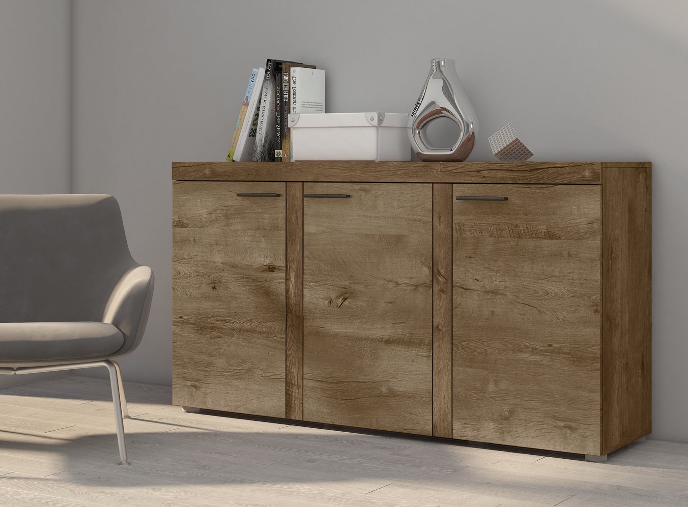 Furnix Sideboard RIVAY 3F Anrichte Kommode 3F, Breite 148,8 cm, Höhe 82 cm, Tiefe 40,3 cm, Mit 3 Türen von Furnix