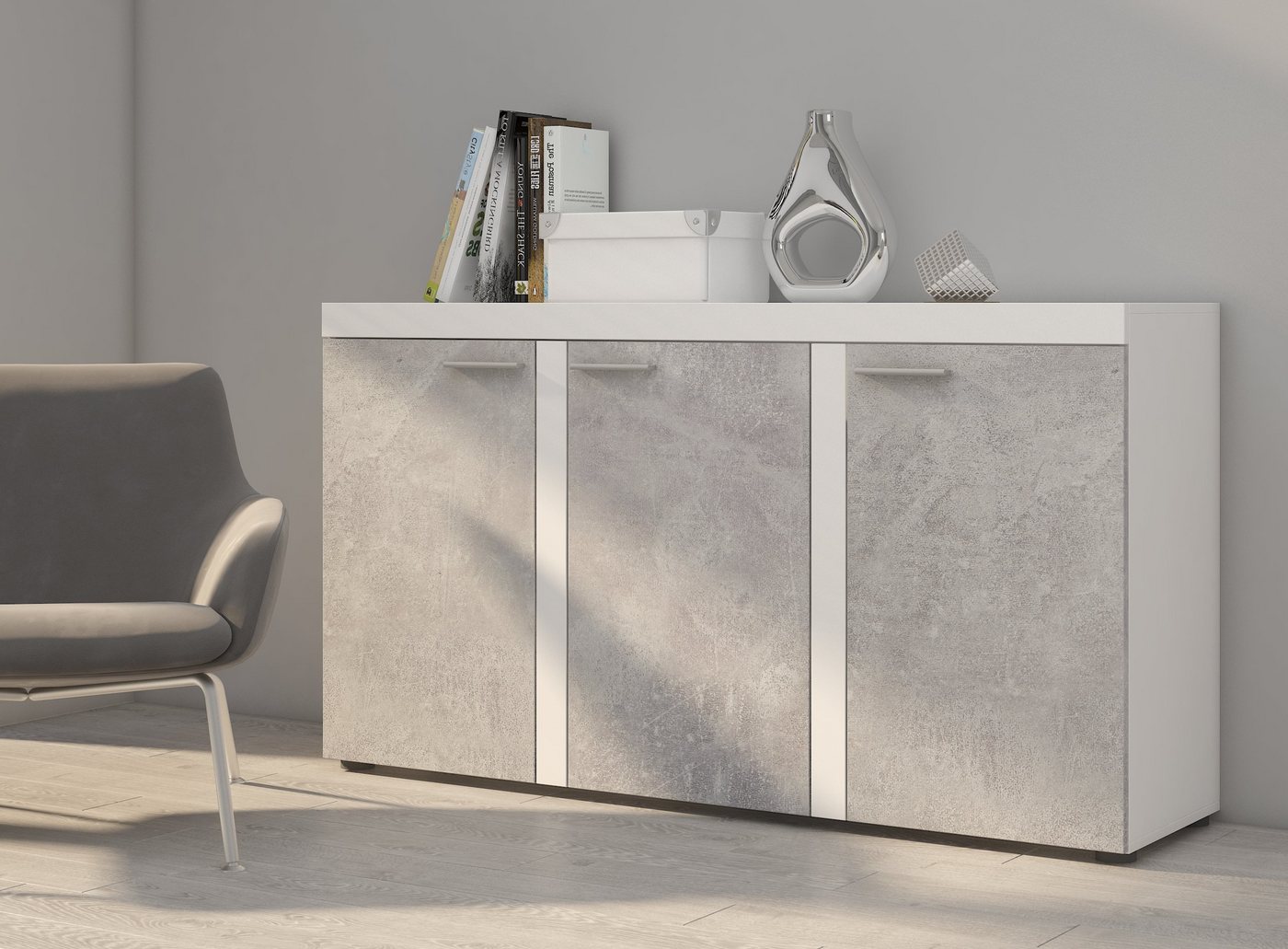 Furnix Sideboard RIVAY 3F Anrichte Kommode 3F, Breite 148,8 cm, Höhe 82 cm, Tiefe 40,3 cm, Mit 3 Türen von Furnix