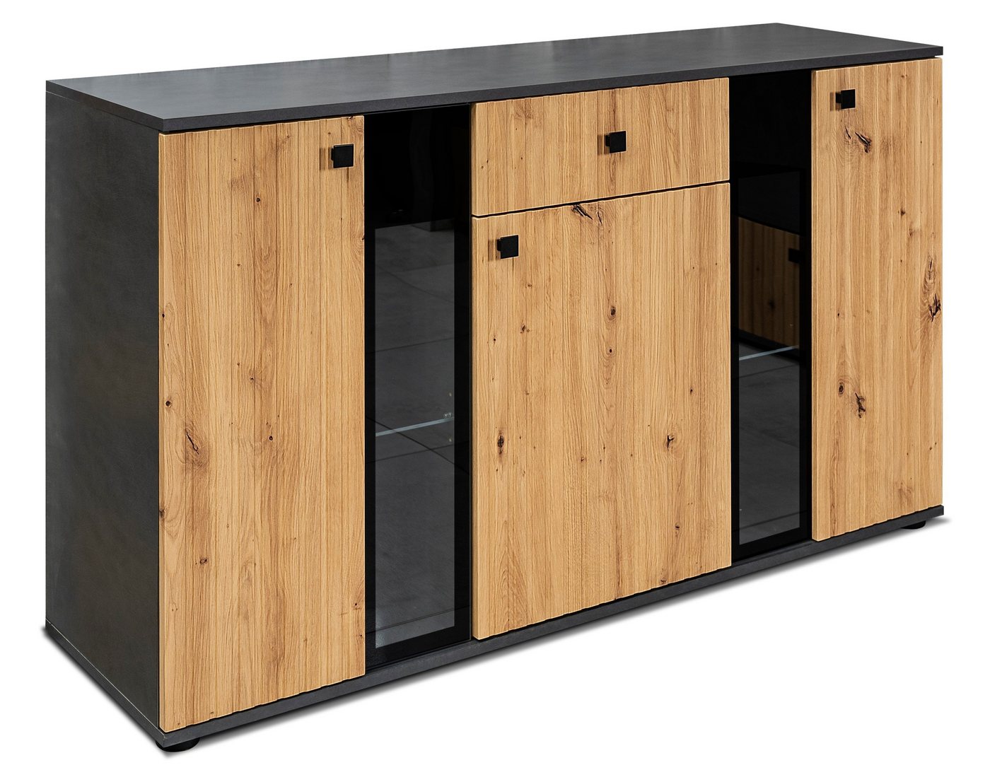 Furnix Sideboard SARAI 3-türige Anrichte mit Glastüren und Schublade 140 cm, Maße: B140,4 x H80 x T40,2 cm von Furnix