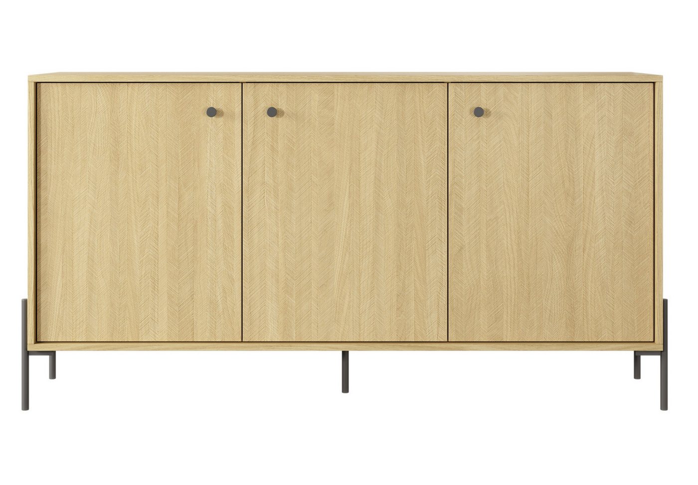 Furnix Sideboard SCANDINAWA 1573D mit schwarzen Metallfüßen Scandi Eiche/Fischgräten, hochwertig, B156,8 x H81,4 x T39,5 cm, made in EU von Furnix