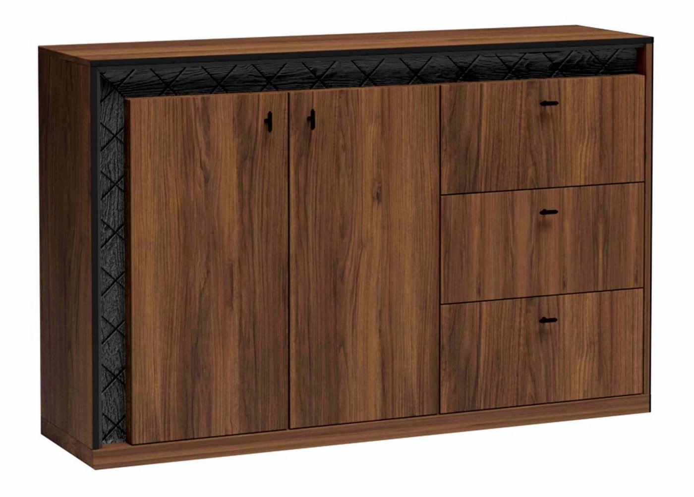 Furnix Sideboard SENEZA S-4/5/6 Lowboard mit Schubladen in Vintage-Stil Warmia Nussbaum, dekoratieve Elemente in Schiefer-Look, Vintage-Design von Furnix