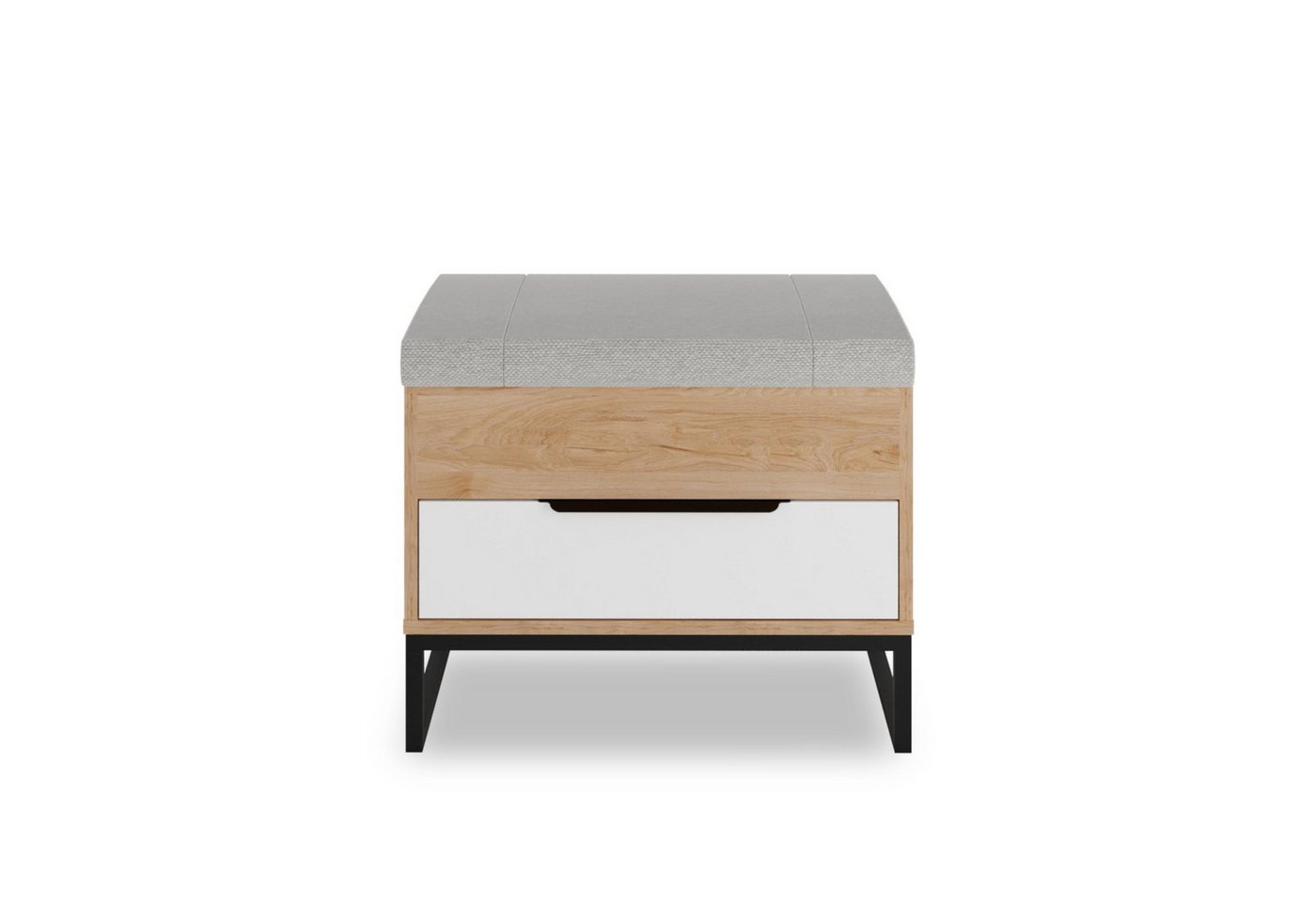 Furnix Sitzbank LENDRI mit gepolstertem Sitz und Schublade Hickory/Weiß, Maße Hocker 59x49x41 cm, Design & Funktion von Furnix
