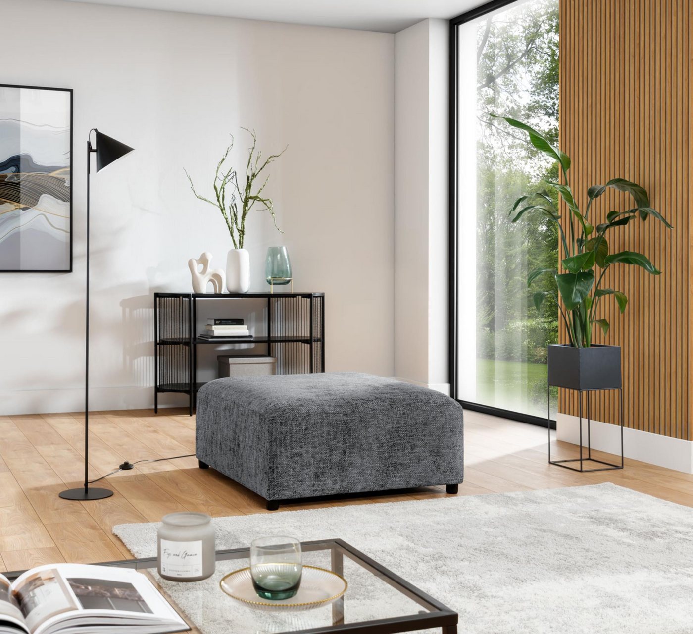 Furnix Sitzbank ROLIA moderne Pouffe fürs Wohnzimmer passend zur Polster-Serie, 100x50x91 cm, hochwertiger Chenille-Bezug, Massivholzbeine von Furnix