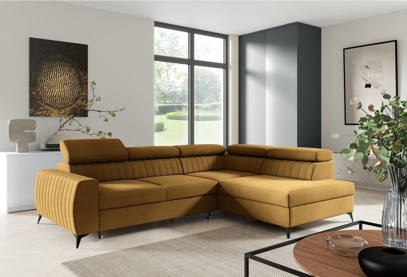 Furnix Sofa Ecksofa MEGGIE Polstercouch mit Schlaffunktion Bettkasten Auswahl, Maße: B270 x H95 x T200 cm, Liegefläche: 130 x 204 cm von Furnix