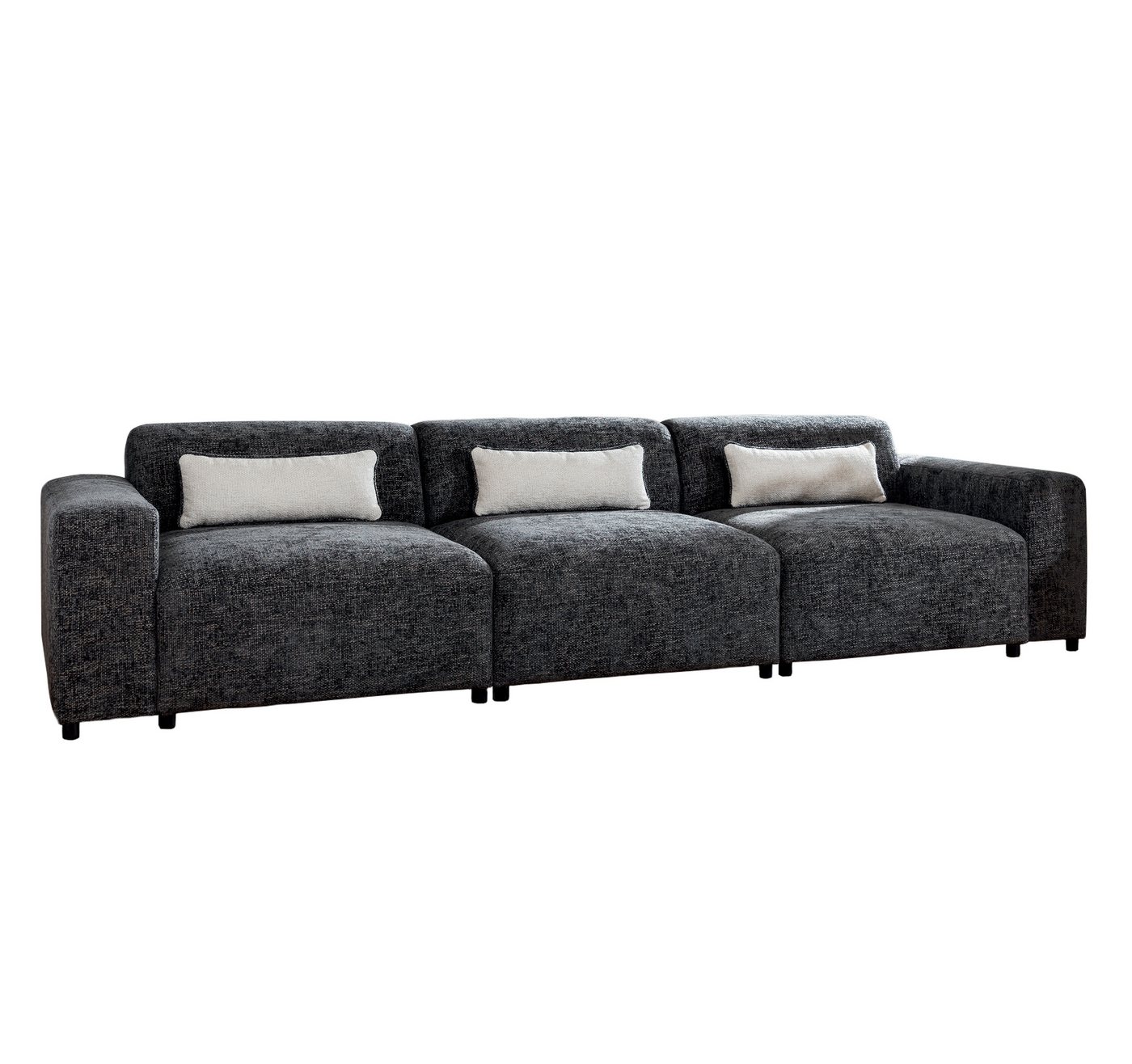 Furnix Sofa ROLIA 3-Sitzer moderne Polstercouch mit Armlehnen, hochwertiger Chenille-Stoff, Massivholz-Füße, 3 Zierkissen von Furnix