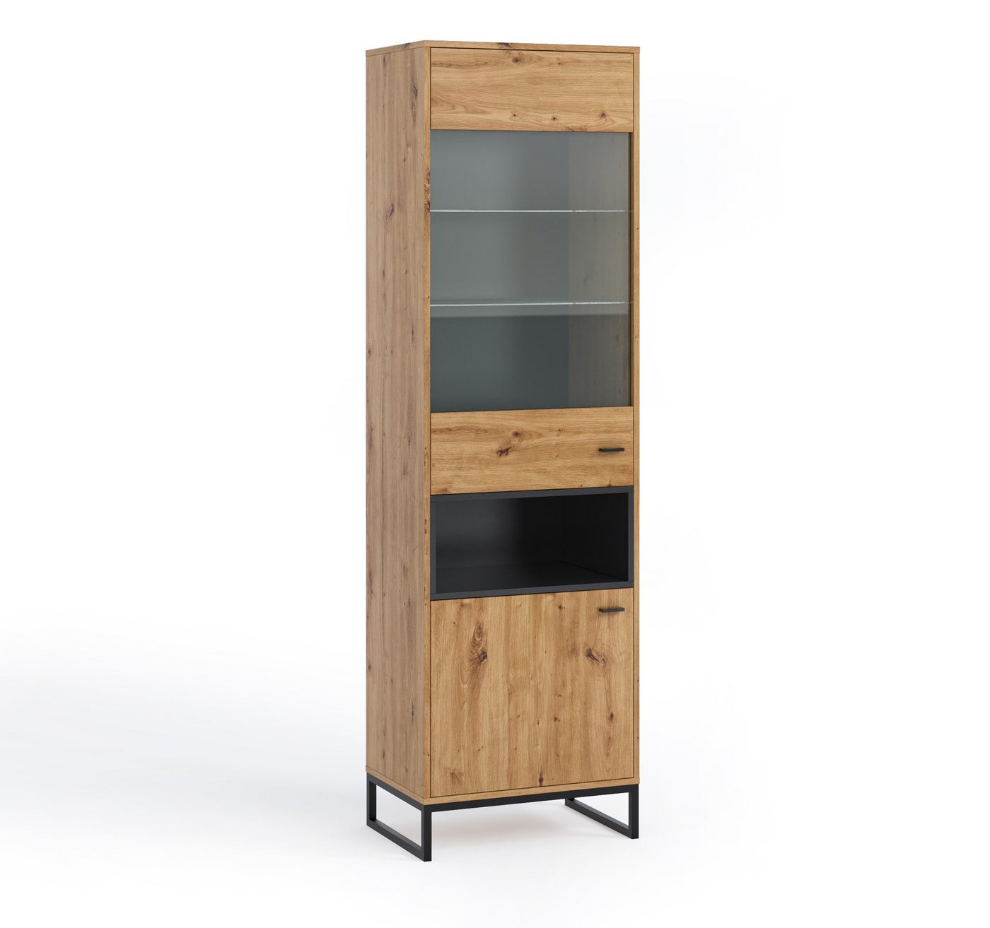 Furnix Standvitrine RELIO WIT60 Vitrine mit Metallgestell Weiß oder Artisan B60 x H202 x T40 cm von Furnix