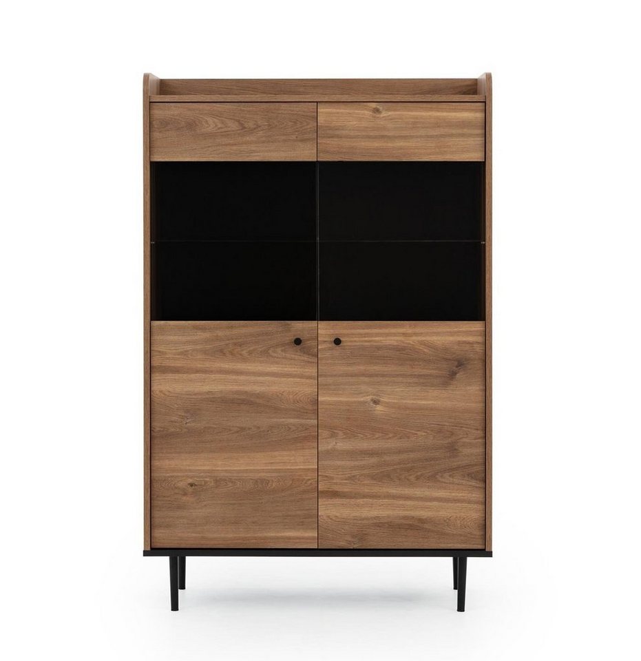 Furnix Standvitrine VASINIE Highboard mit teilverglasten Türen in Brandy-Castello-Holz B90 x H140 x T40 cm, Loft-Design von Furnix