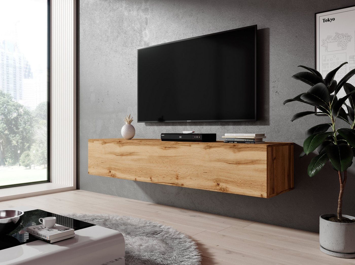 Furnix TV-Board Hängeboard ZIBO Lowboard TV-Schrank modern, Breite 160 cm, Höhe 34 cm, Tiefe 40 cm von Furnix