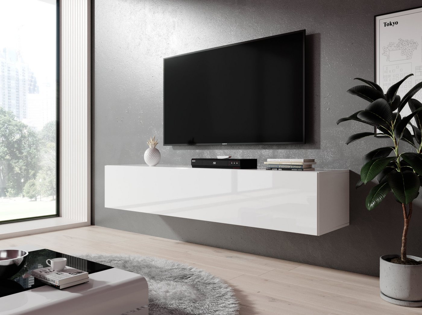 Furnix TV-Board Hängeboard ZIBO Lowboard TV-Schrank modern, Breite 160 cm, Höhe 34 cm, Tiefe 40 cm von Furnix