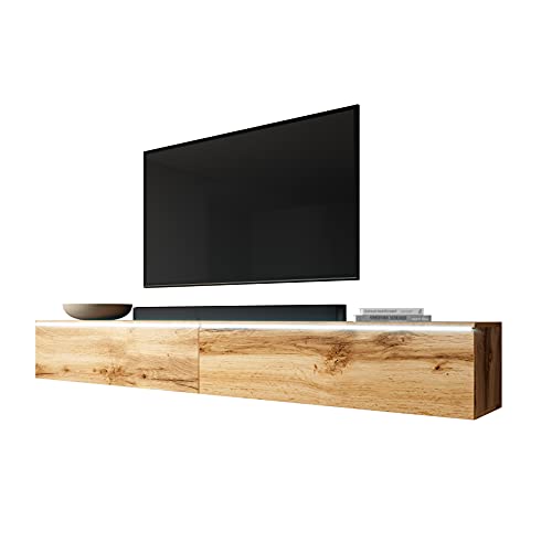 Furnix TV Lowboard Bargo Fernsehschrank Weiß ohne LED-Beleuchtung B180 x H34 x T32 cm - TV-Schrank Kommode Sideboard, 2 Fächer mit Tür „Push-Click“, Wandmontage möglich von Furnix