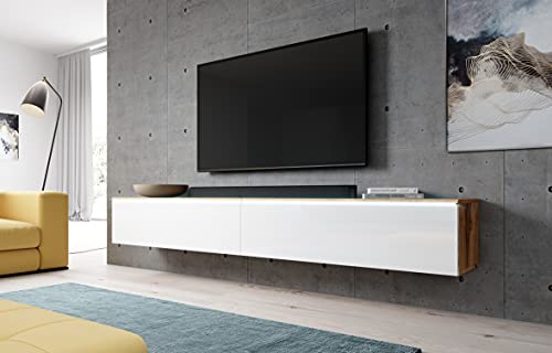 Furnix TV Lowboard Bargo Fernsehschrank Weiß ohne LED-Beleuchtung B200 x H34 x T32 cm (2x100) - TV-Schrank Kommode Sideboard, 2 Fächer mit Tür „Push-Click“, Wandmontage möglich von Furnix