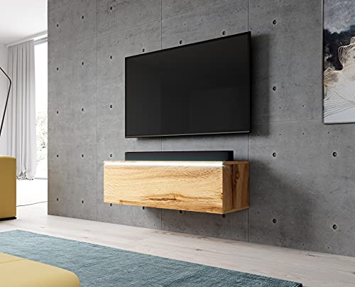 Furnix TV Lowboard Bargo Fernsehschrank Wotan ohne LED-Beleuchtung B100 x H34 x T32 cm - TV-Schrank Kommode Sideboard, 2 Fächer mit Tür „Push-Click“, Wandmontage möglich von Furnix