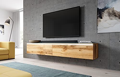 Furnix TV Lowboard Bargo Fernsehschrank Wotan ohne LED-Beleuchtung B180 x H34 x T32 cm - TV-Schrank Kommode Sideboard, 2 Fächer mit Tür „Push-Click“, 2 Ablagen, Wandmontage möglich von Furnix