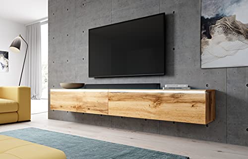 Furnix TV Lowboard Bargo Fernsehschrank Wotan ohne LED-Beleuchtung B200 x H34 x T32 cm (2x100) - TV-Schrank Kommode Sideboard, 2 Fächer mit Tür „Push-Click“, Wandmontage möglich von Furnix