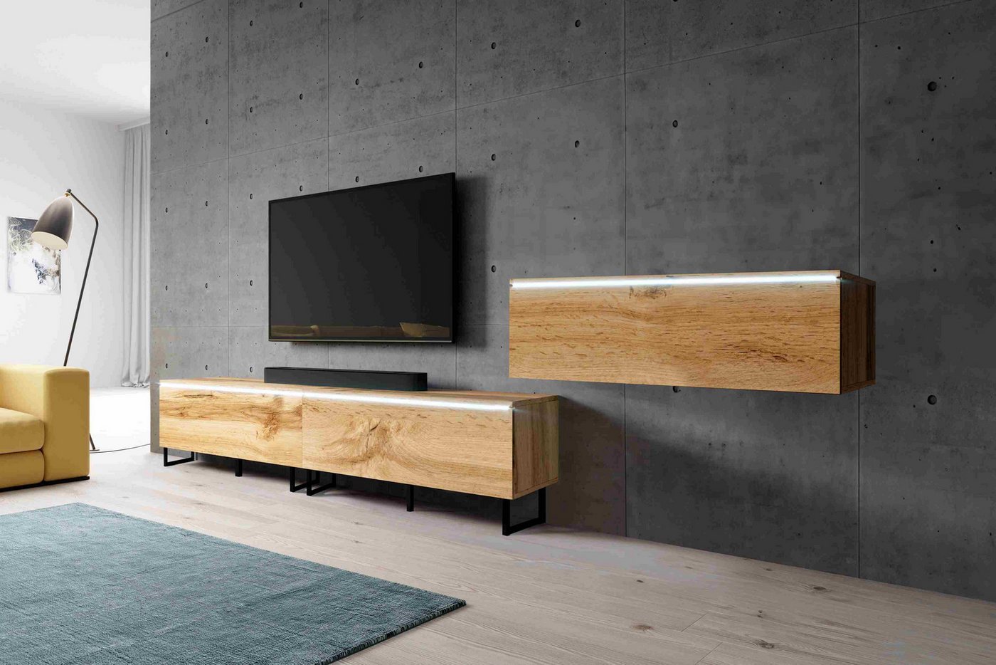 Furnix TV-Schrank BARGO III 300 cm (3x100cm) Lowboard mit Stellllfüßen ohne LED klare Fronten, modernes Design von Furnix