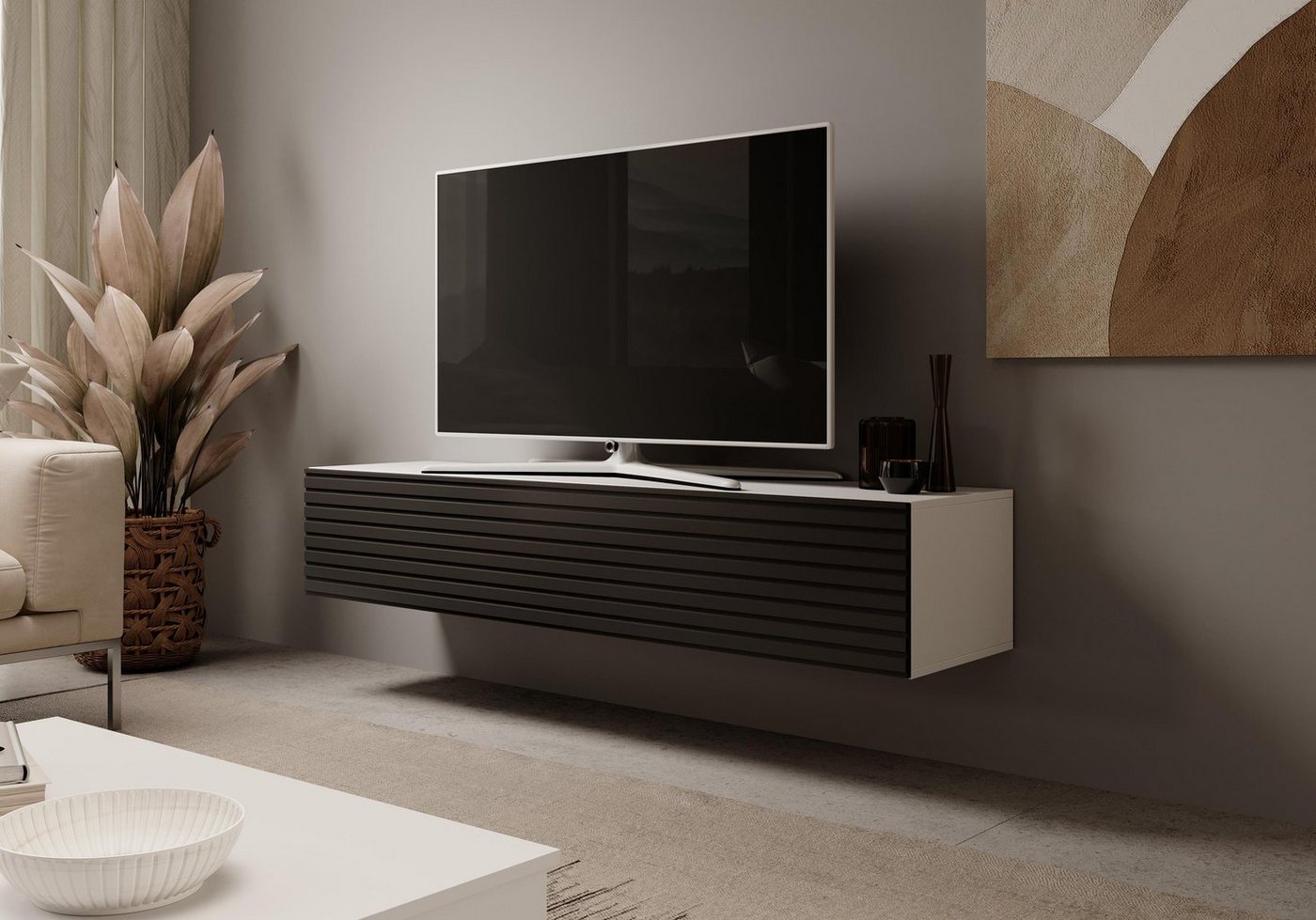 Furnix TV-Schrank JANITA-160 Fernsehschrank mit Lamellenfront TV-Hängeschrank modernes aktuelles Design, 160 x 34 x 40 cm von Furnix