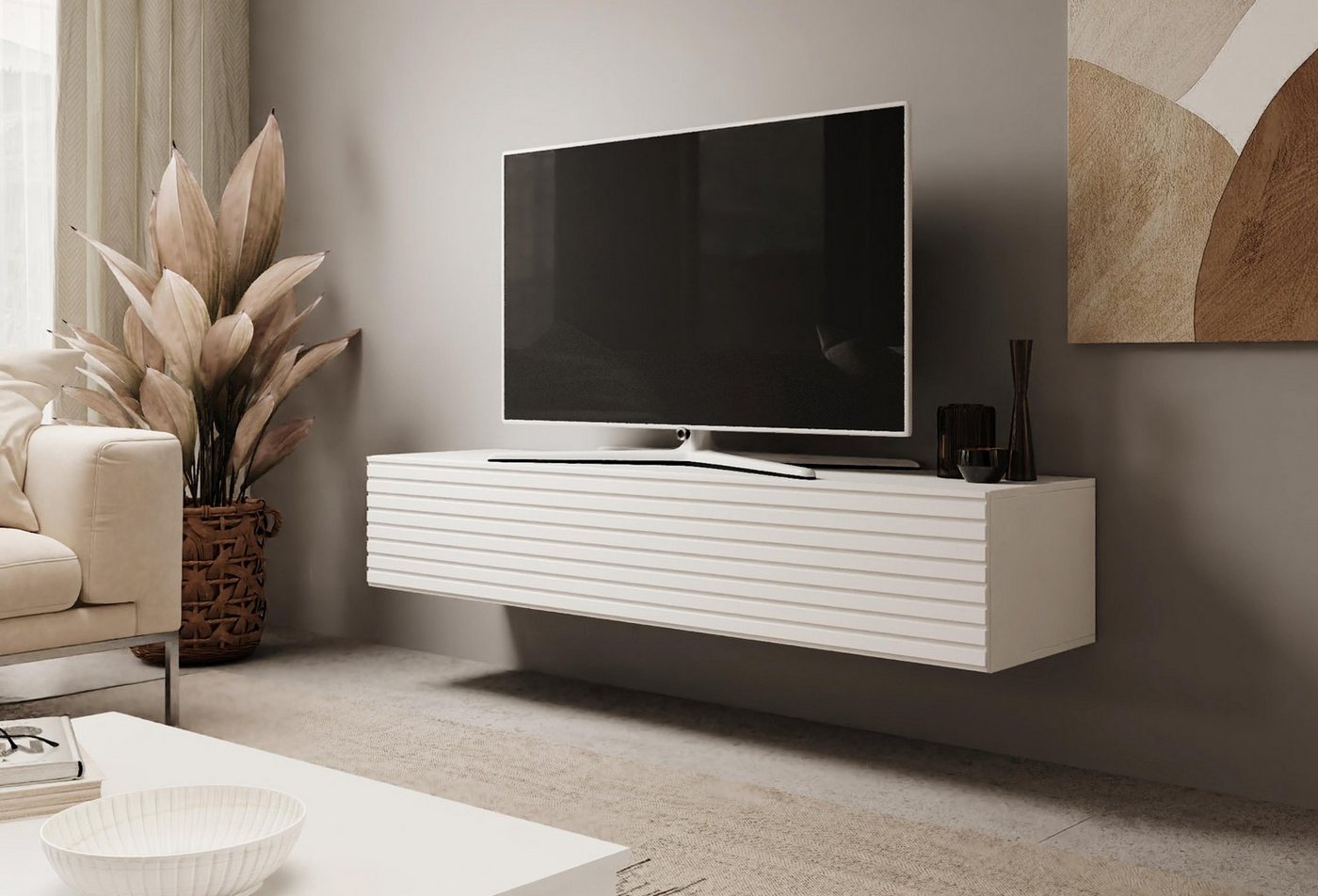 Furnix TV-Schrank JANITA-160 Fernsehschrank mit Lamellenfront TV-Hängeschrank modernes aktuelles Design, 160 x 34 x 40 cm von Furnix