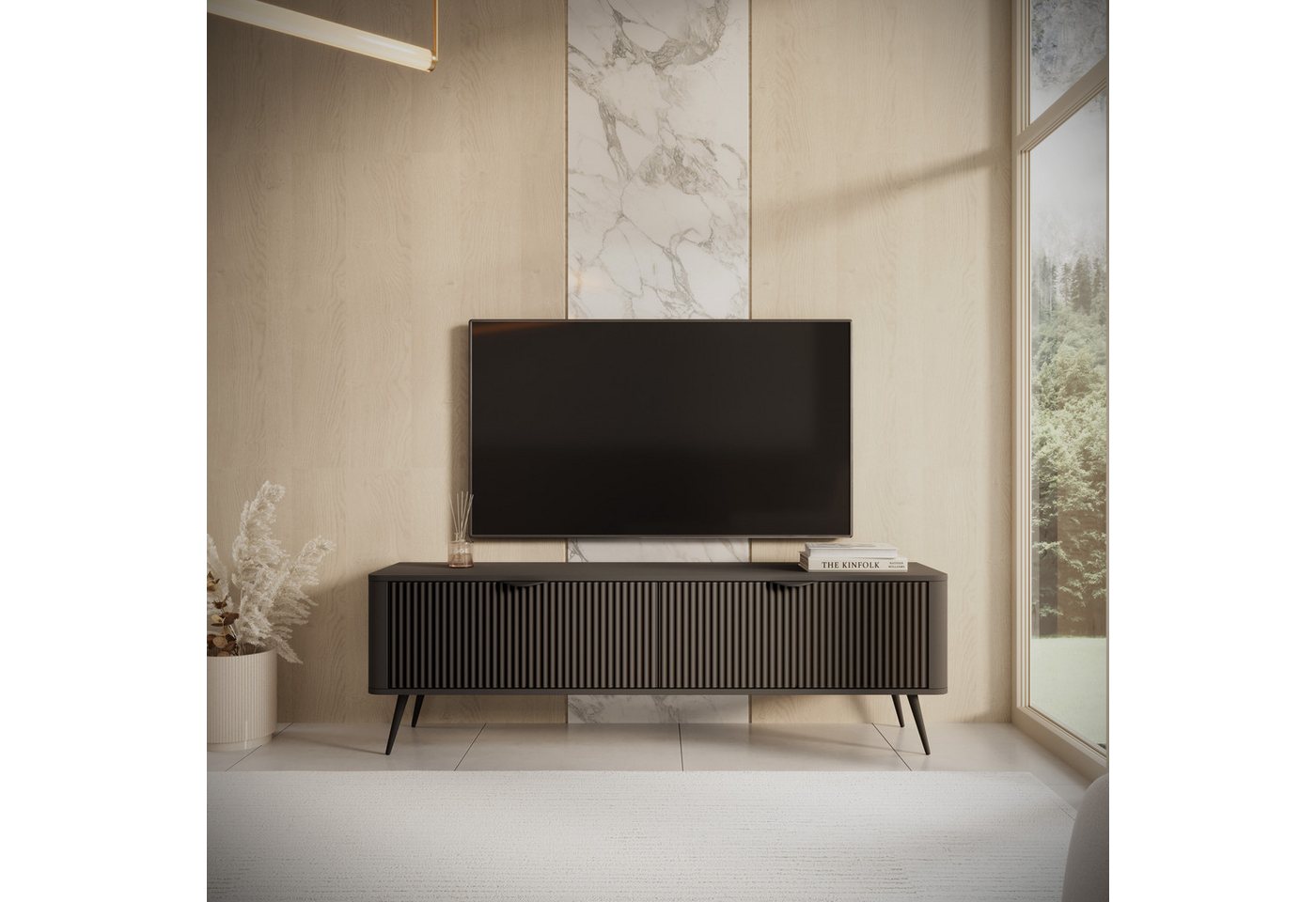 Furnix TV-Schrank Katine 163 cm Lowboard mit zwei Schränken Metallfüße in 2 Farben dekorativ & funktional, Blickfang in Ihrem zu Hause, 163,2x51,2x38 cm von Furnix