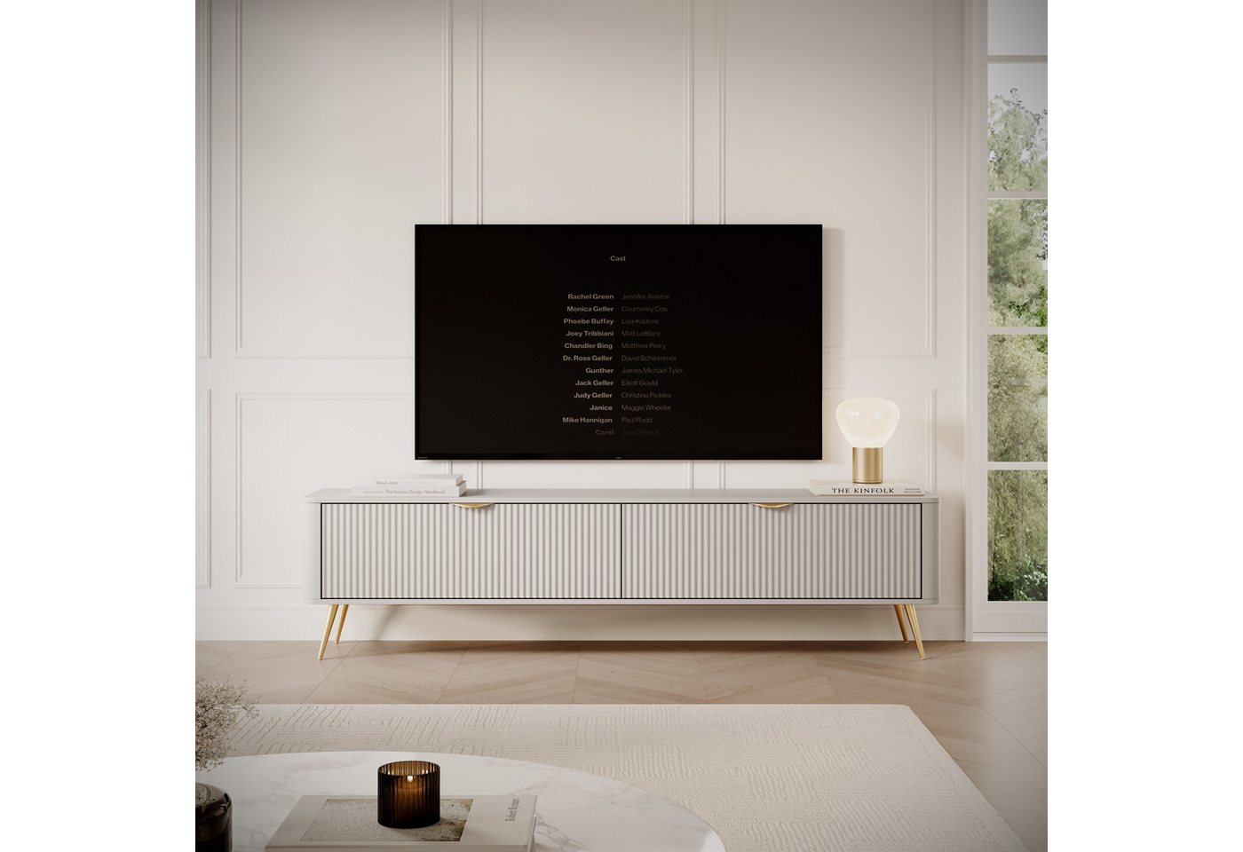 Furnix TV-Schrank Katine Lowboard 200 cm Sideboard mit zwei Schränken Metallfüße Metallgriffe, Maße 200x51,2x38 cm, robust & modern von Furnix
